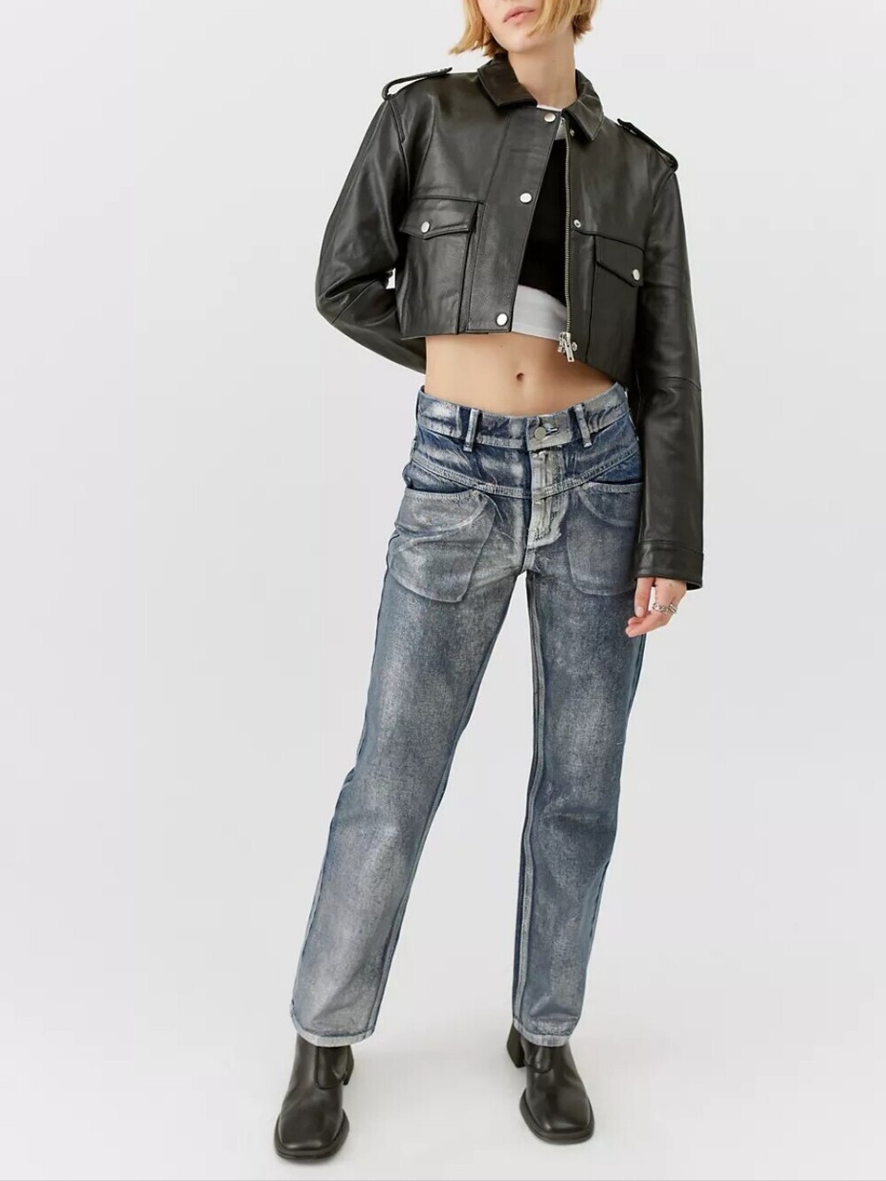 BDG UO High Waisted Cowboy Jeans Straight Leg Metallic Women's Size 24 NEW Rodeo